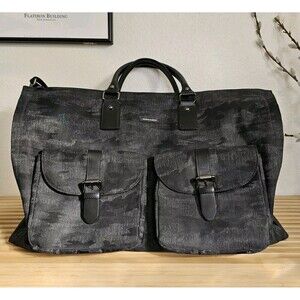 Hook & Albert Black Camo Print Genuine Leather Garment Weekender Bag